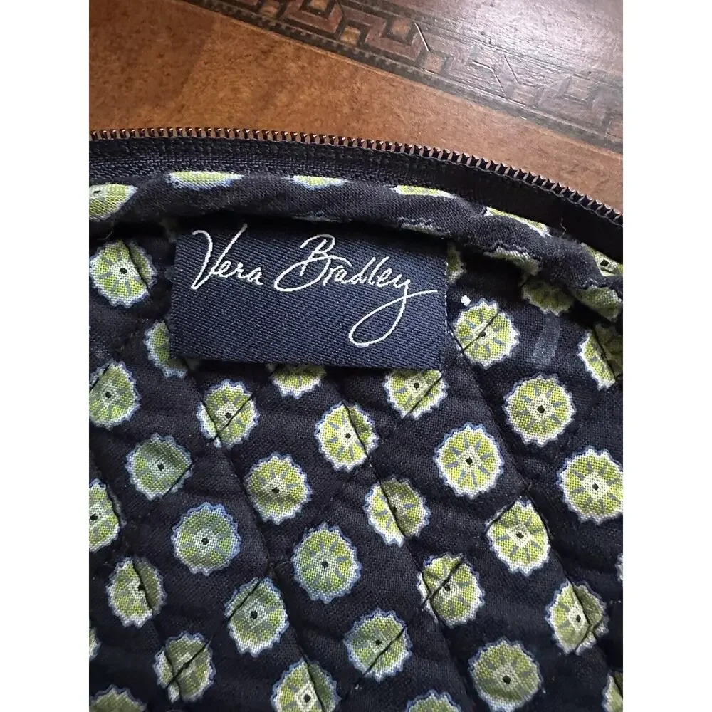Vera BRADLEY Small Zipper Travel Pouch Green & Blue Parsley - 5.5”x12.5”